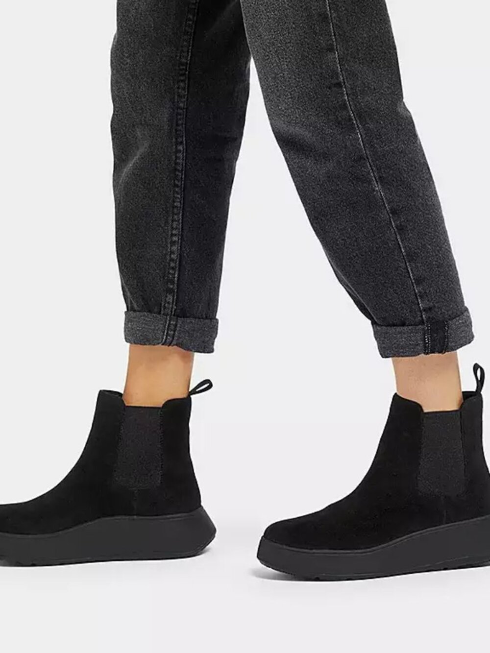 FitFlop F-MODE Black Suede Flatform Chelsea Boots. Sz: 9